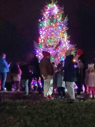 Residents surround the Christmas tree at the municipal building in Hardyston.