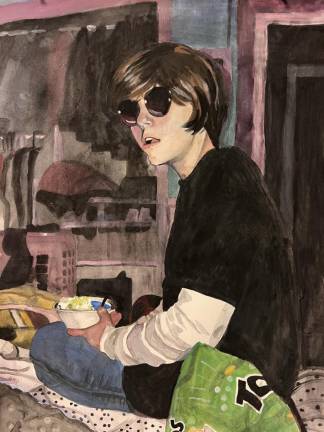 Georgia Wheeler won a medal and a monetary prize for her large watercolor portrait ‘Midterms.’