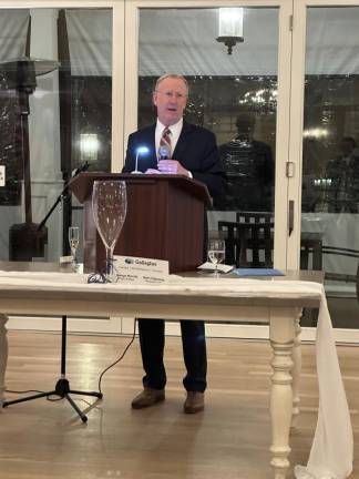 Thomas Ryan, the new chairman of the Sussex County Chamber of Commerce board of trustees, speaks at the annual dinner Feb. 28. (Photos by Carlos Davidson)