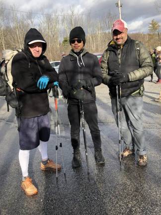 From left are Bill Diver of Kearny, Erick Basilio of Highland Lakes and Oliver Jahn of Wayne. Diver also did the First Day Challenge Hike in High Point State Park last year.