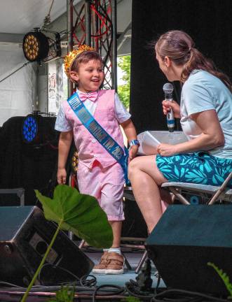 <b>Little Mister Montague Colton Crane is interviewed during the Little Royalty presentation Tuesday, Aug. 5. (Photo by Nancy Madacsi)</b>