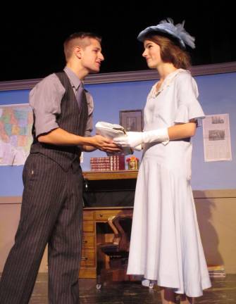 Photo by Viktoria-Leigh Wagner Hildy Johnson, played by Alex Chrysanthopoulos, is shown with love interest Peggy Grant, played by Erin Wirths.