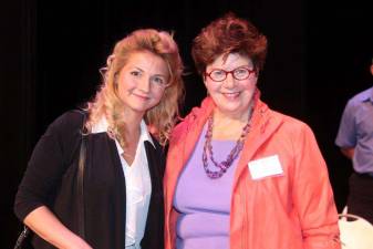 SCCC Board Chair Judge Lorraine Parker, right, awards the first &#x201c;100 Women&#x201d; Scholarship to Christina Caraballo.