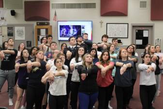 Pope John students rehearsing for their production of “Cats,” premiering next week. Photo credit: Jacquelyn Burt