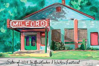 Bob Eckstein captures the spirit of the Milford Readers &amp; Writers Festival through his drawings, like this one.