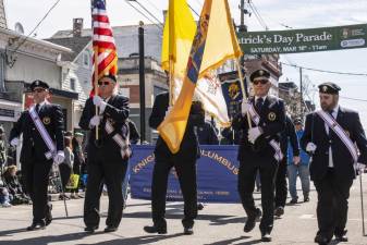Members of the Knights of Columbus Father Mychal Judge Council #16990 of Hardyston march in the St. Patrick’s Day Parade on March 18 in Newton. (Photos by John Hester)