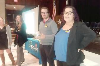 LEGOLAND NY representatives Ty Vanderstappan (left) and Natasha Wright-Cunniffe (right) highlighted the history of the company, the various departments that make the business a success, and the internship opportunities available to high school students.