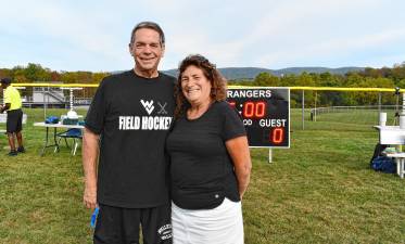 Irene Chernati, head field hockey coach at Wallkill Valley Regional High School, recently posted her 450th career victory. At left is her co-coach John Steiger. (Photos by Maria Kovic)