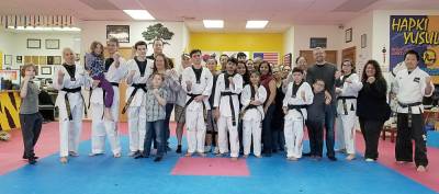 The new first dan black belts are Stella G. (Sandyston), John W. (Sandyston), John A. (Hamburg), Anthony G. (Vernon), Arjun K. (Wantage), Shivani K. (Wantage), Patrick M. (Hardyston).