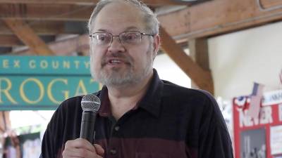 Mark Boyer, president of the Franklin Mineral Museum, at the Aug. 7 presentation