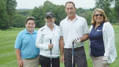 The Winning Team of David Bonser, Stacey Manning, Mattew Carr and Joanne Carr on the 9th tee at Black Bear GC