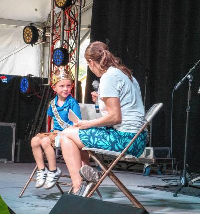 <b>Little Mister Hardyston Elliott DeBree is interviewed during the Little Royalty presentation Tuesday, Aug. 5. (Photo by Nancy Madacsi)</b>