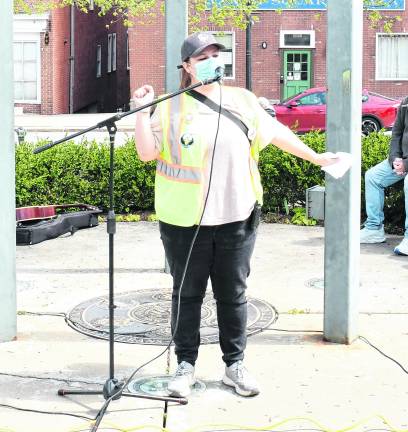 Birdie Green of Montague, of Sussex Visibilty Brigade, speaks.