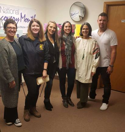 PHOTO BY ANNA ROSSFrom left to right: Virginia Johns, Artist; Joanna Mlicka-Anderko, SDEA, HIDTA; Jacqueline Szablowski, The Ammon Foundation; Katie Calvacca, Support Coordinator; Ann Marie Shafer, Director; Chris Ogar, Artist