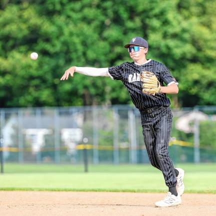 Second baseman Alex Opilla makes the throw to first for the second out in the bottom half of the fourth inning.