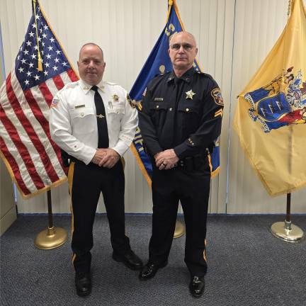 <b>Sussex County Sheriff Michael Strada is shown with Cpl. Edward Kayal</b>
