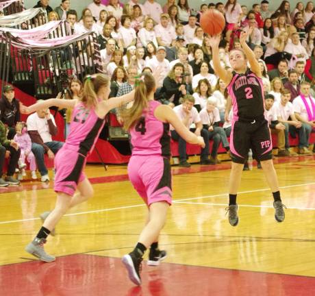 High Point's Morgan Smolen releases the ball during a long range shot in the second quarter. Smolen scored 3 points, grabbed 4 rebounds and made 2 assists.