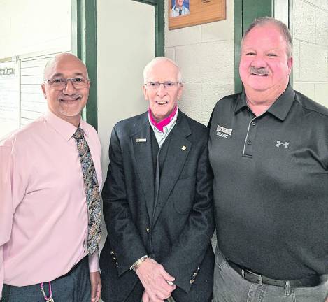 From left, Superintendent Dave Astor, John Kibildis'twin brother, Bill, and Ogdensburg Historical Society Trustee Earl Hornyak are shown.