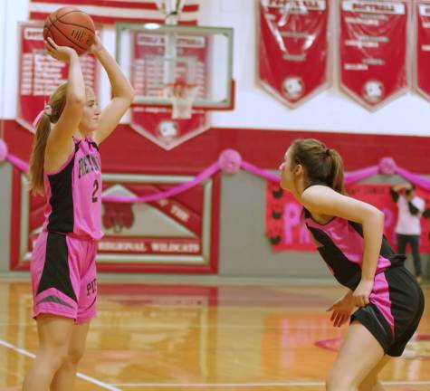 Kittatinny's Madison Smith holds the ball in the third quarter. Smith scored a game-high 15 points, grabbed 10 rebounds, blocked 3 shots and made 4 assists.