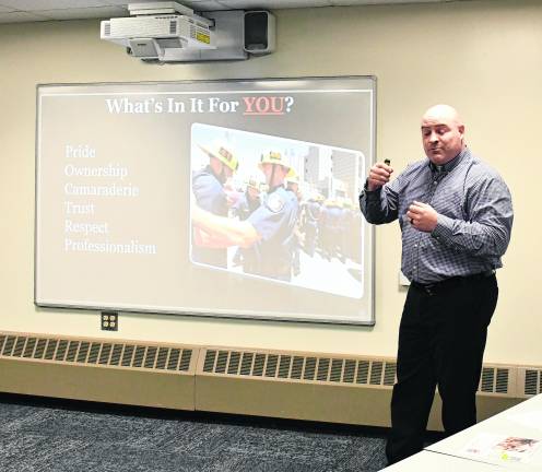 <b>John Dixon holds a public safety training class at Southern County Community College in Newton.</b>