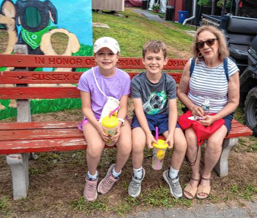 <b>Colin and Genevieve Hendricks with their grandmother Genny Tierney on Tuesday, Aug. 5. (Photo by Nancy Madacsi)</b>