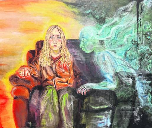 Ava Berner’s acrylic painting, ‘Solace of Nightmares: Dad’s Chair.’