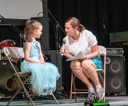 <b>Little Miss Byram Meadow Popelka is interviewed during the Little Royalty presentation Tuesday, Aug. 5. (Photo by Nancy Madacsi)</b>