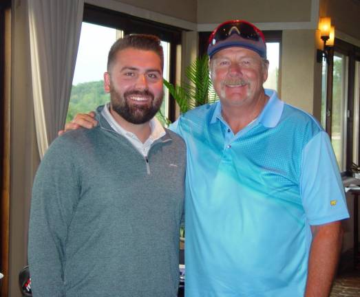 [Senior Men’s Longest Drive Winner Bob Dombroski (right) with Crystal Springs’ Tyler Borkowski]