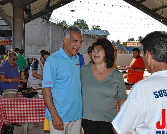 <b>Jack Ciattarelli, the Republican nominee for governor in the Nov. 4 election, talks to Donna Carey, president of the Hardyston school board, on Saturday, Aug. 16 at the Sussex County Republican Committee’s Election Kickoff Rally. (Photos by Maria Kovic)</b>