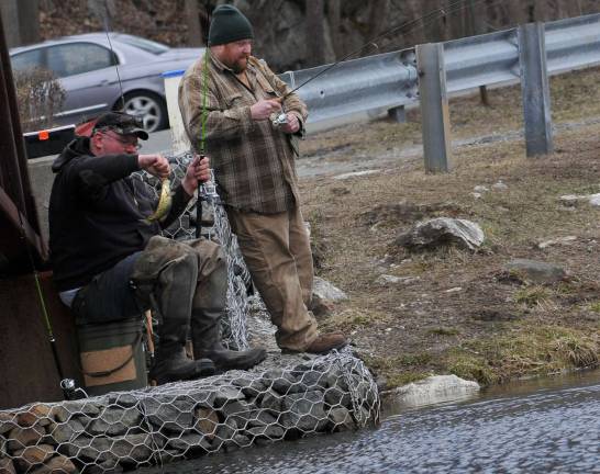 Photo by Nick Ortiz Brian Van Den Briek of Wantage and Paul Franek of Sparta fish in Franklin on the first day of trout season on Saturday, April 5.