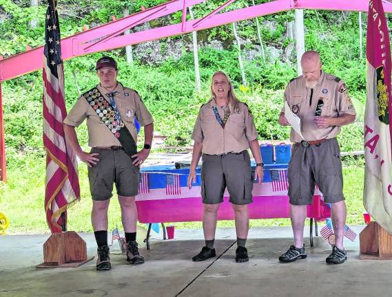 Kyle Warner of Stockholm, left, at his Eagle Scout Court of Honor.