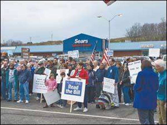 Local protesters hold a tea party