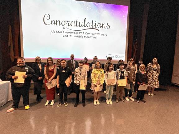<b>Contest winners pose at Sussex County Community College’s Student Theater Center.</b>
