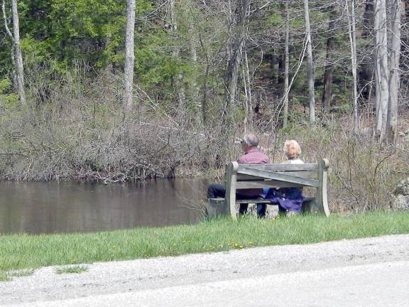 A couple enjoys quiet and solitude brookside at Wawayanda State Park.