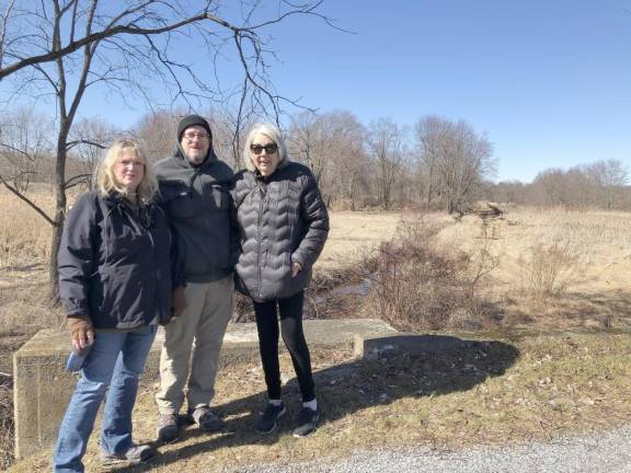 From left are Kathy Drost of Sussex, Karl Hafner of Sussex and Nancy McLain of Wantage who helped count birds on a hike in the Wallkill River National Wildlife Refuge.
