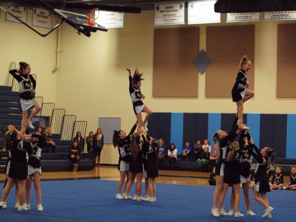 The West Milford Senior Rec. cheerleaders perform. They won second place in the senior rec category. The Sparta Spartans Snowball Cheerleading Competition took place on Sunday, January 5, 2014 at Sparta High School. Teams from schools in the tri-state area participated in the Sparta Township, N.J. school event.