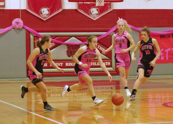 Kittatinny's Lauren Wrigley dribbles the ball in the third quarter. Wrigley scored 2 points, made 2 assists and grabbed 3 rebounds.