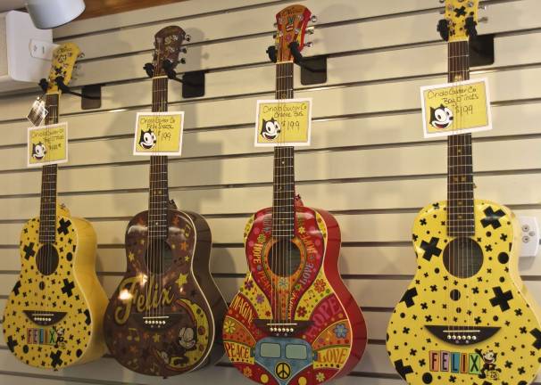A line of Felix the Cat guitars by Don Oriolo that can be found at his shop. Photo by Joe Hicks