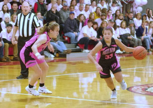 High Point's Keirra Wingle dribbles the ball in the first quarter. Wingle made one assist and grabbed one rebound.