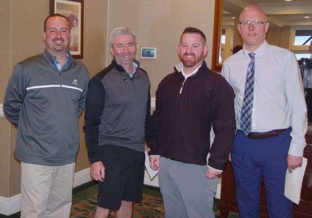 1st Crystal Cup Tournament winning team: Patrick Egan and Scott Egan receive prizes from Crystal Spring&#xfe;&#xc4;&#xf4;s Tom Dyer and General Manager Adam Donlin.