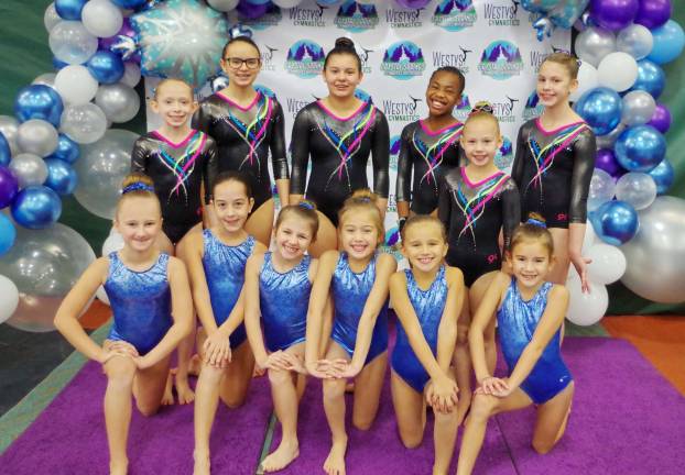 Westys Gymnastics team: BACK ROW LEFT TO RIGHT: CHELSEA SMITH (9), ADRIANNA BARONE (13), SAMIE COPLEY (12), OLIVIA FISHER (10), HAILEY JENKINS (7), LEXI INGOGLIA (11)FRONT ROW LEFT TO RIGHT: HANNAH POTZER (7), MADELYN ASPELUND (8), ALANA CICCONE (8), LILA RAMIERI (8), BRIELLE COTTO (7), LEAH GLADING (9)