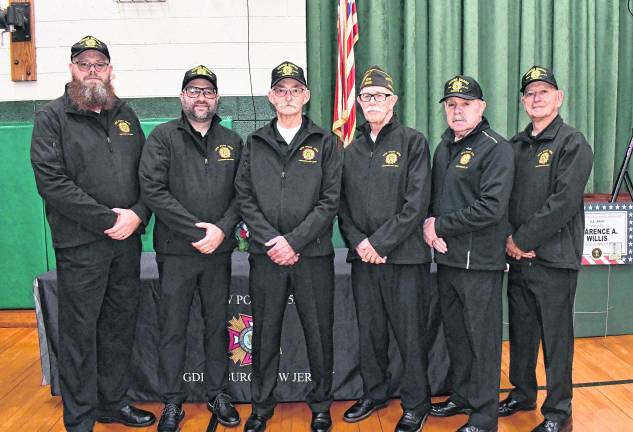 Stephen Davis, Matthew Lott, Tom Hart, Don Devore, Chief George Lott ( ret.) and Dion Derkach, all of Ogdensburg VFW Post 10152, pose for a photo.