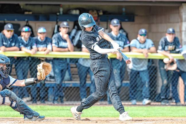 Alex Opilla makes good contact in the bottom of the fifth and gets to second base safely on a throwing error by Pequannock.