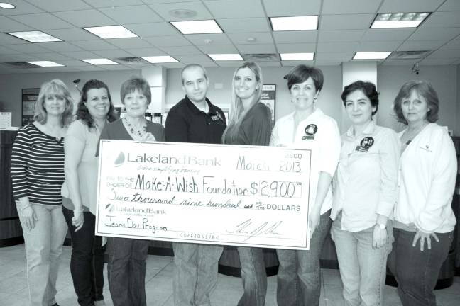 Photo Courtesy Lakeland Bank Lakeland Bank Team Members at the Bloomingdale office recently participated in the Jeans Day Program. More than $2,900 was raised by the Bank's colleagues for the Make-A-Wish Foundation.