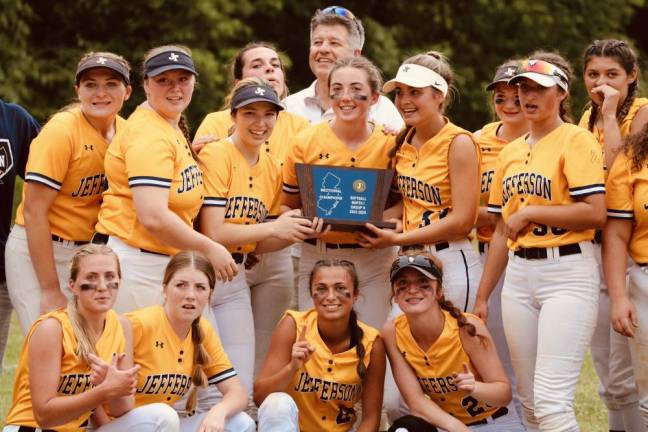 The Jefferson team poses with a plaque after winning the New Jersey State Interscholastic Athletic Association (NJSIAA) North Jersey, Section 1, Group 2 tournament.