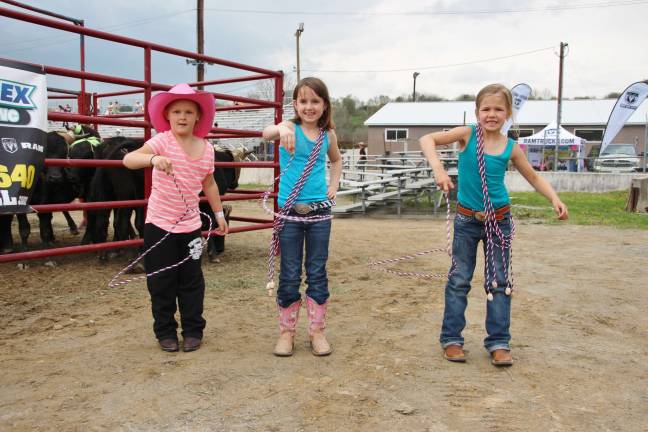 Cowgirl ropers Kaylee Rae Wottle of Frankford, Emma Rose Feichtl of Sussex and Gabrielle Gail Graham of Lake Luzern, N.Y.