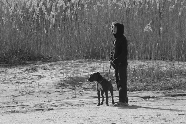 PHOTO BY CHRIS WYMAN A woman walks with her dog at Wawayanda State Park in Vernon Township on Easter Sunday. Despite last week's surprise snowfall, winter appears to be coming to an end.