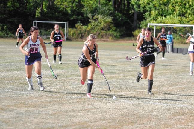 Wallkill Valley’s Jenna Cammarata, center, controls the ball.