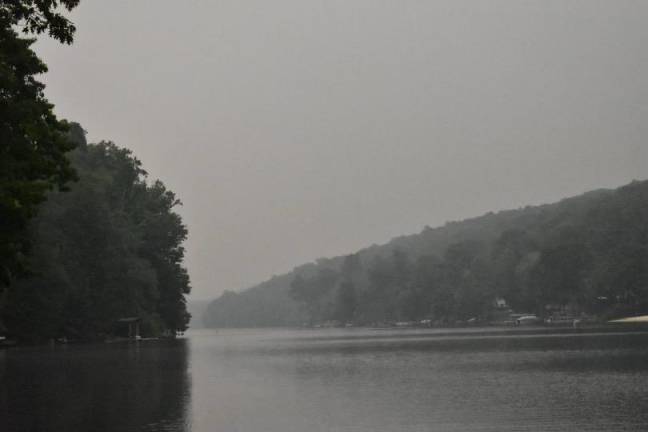 Photos of an eerie, compromising smog over Paulinskill Lake in Newton. Photo: Laurie Gordon