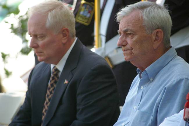 Photo by Chris Wyman At right, Vernon Township Vietnam War veteran John Harrigan is shown during the groundbreaking ceremonies at the new veteran&#xed;s cemetery on Route 94 in Sparta.